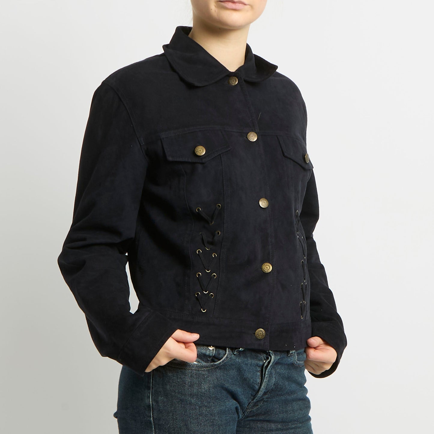 Suede Lace Detail Shirt Jacket - UK 8