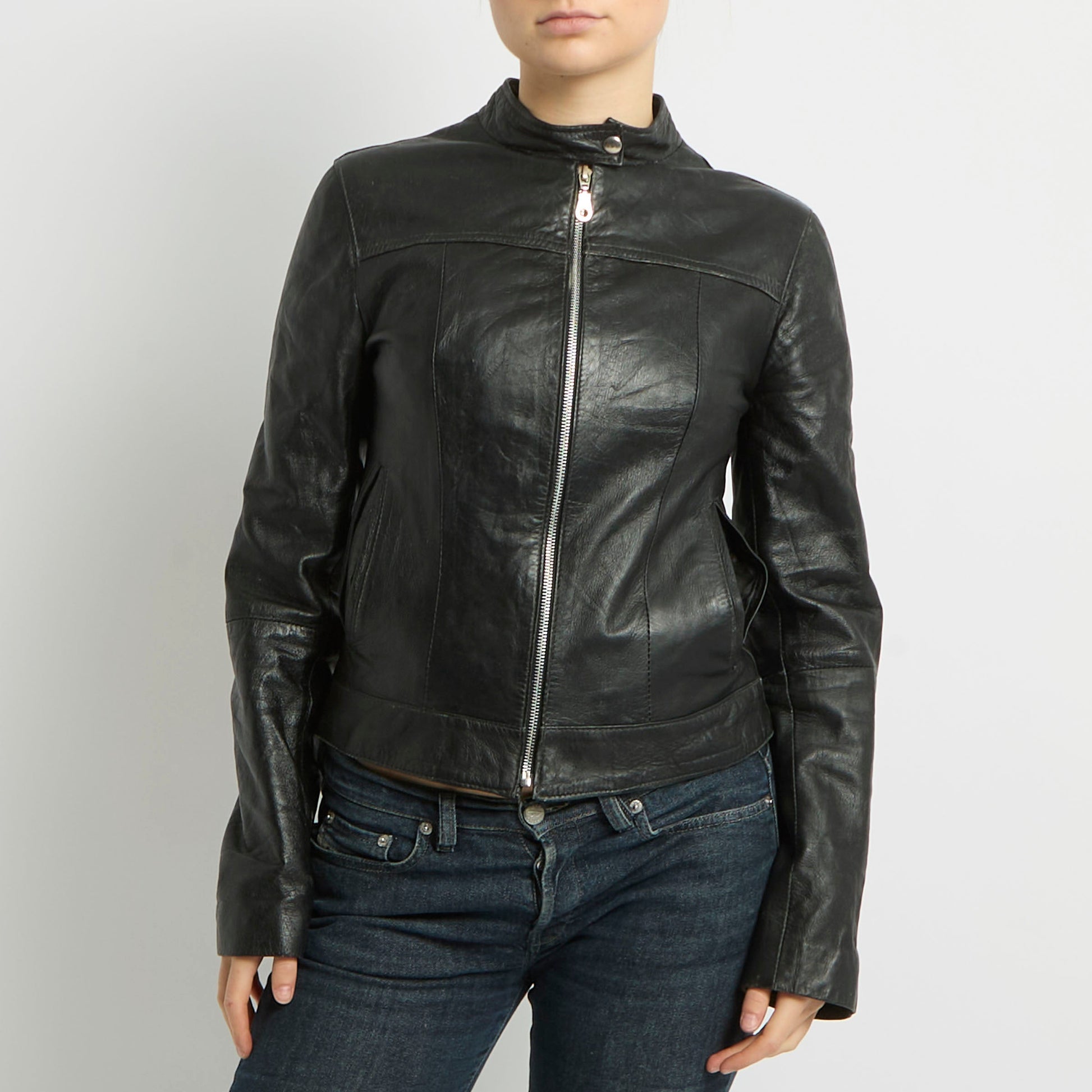 Zip Up Leather Jacket - UK 8