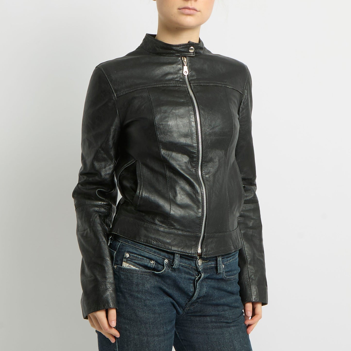 Zip Up Leather Jacket - UK 8