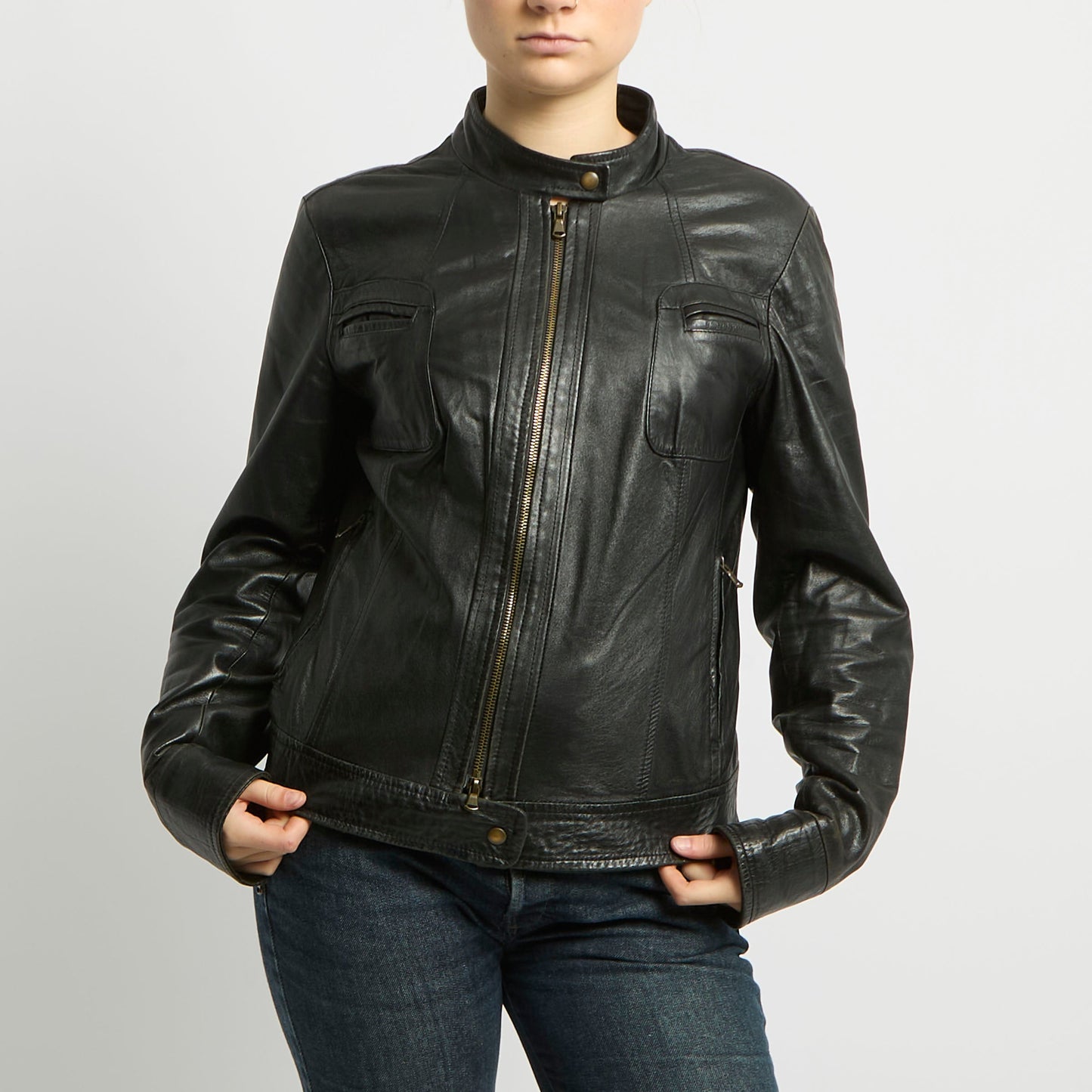 Zip Up Leather Jacket - UK 8