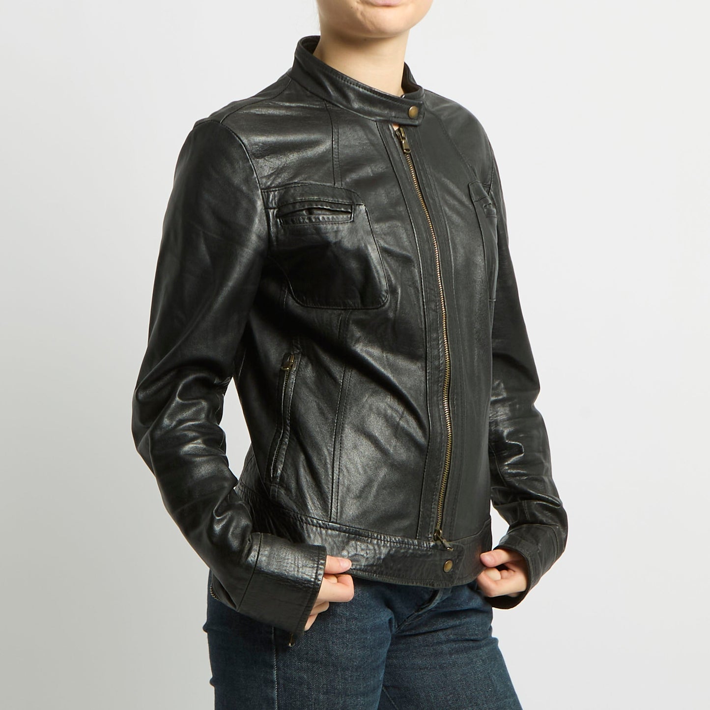 Zip Up Leather Jacket - UK 8