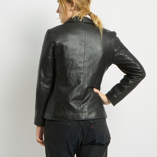 Buckle Detail Leather Blazer Jacket - UK 8