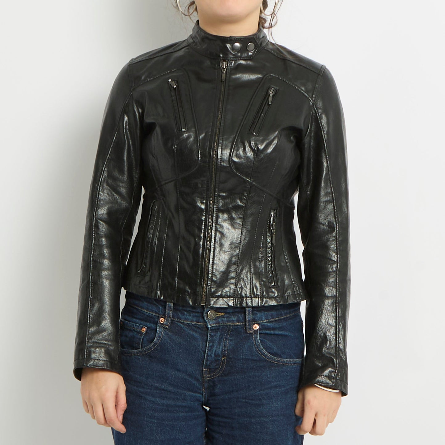 Leather Fitted Biker Jacket - UK 8