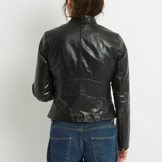 Leather Fitted Biker Jacket - UK 8