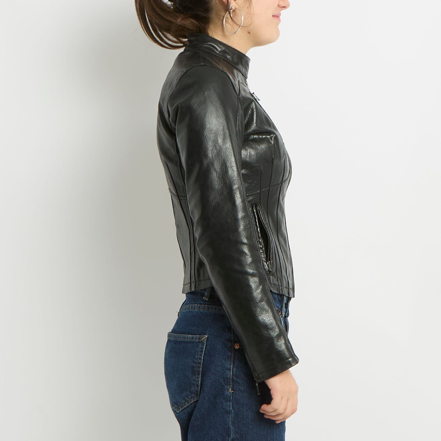 Leather Fitted Biker Jacket - UK 8