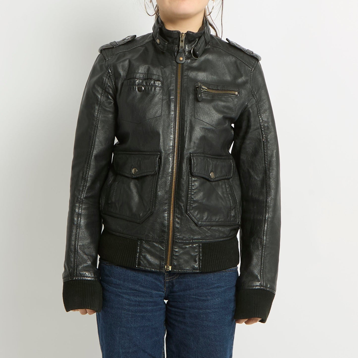 Leather Biker Style Jacket - UK 8