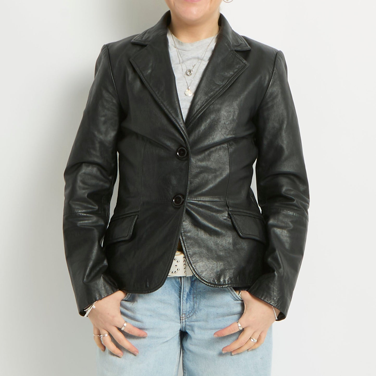 Faux Fur Leather Blazer Jacket - UK 8