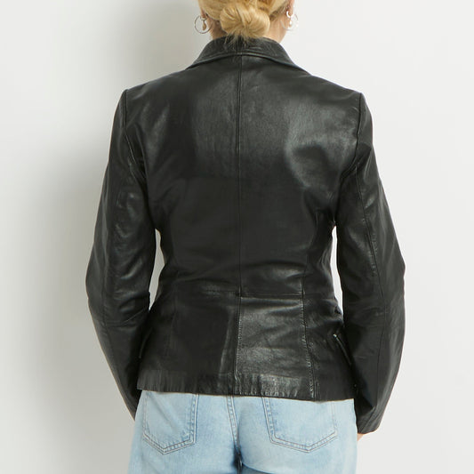 Faux Fur Leather Blazer Jacket - UK 8