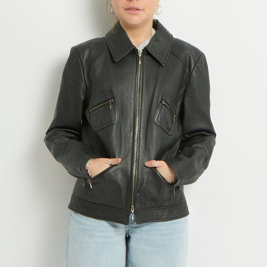 Duo Zip Leather Zip Jacket - UK 8