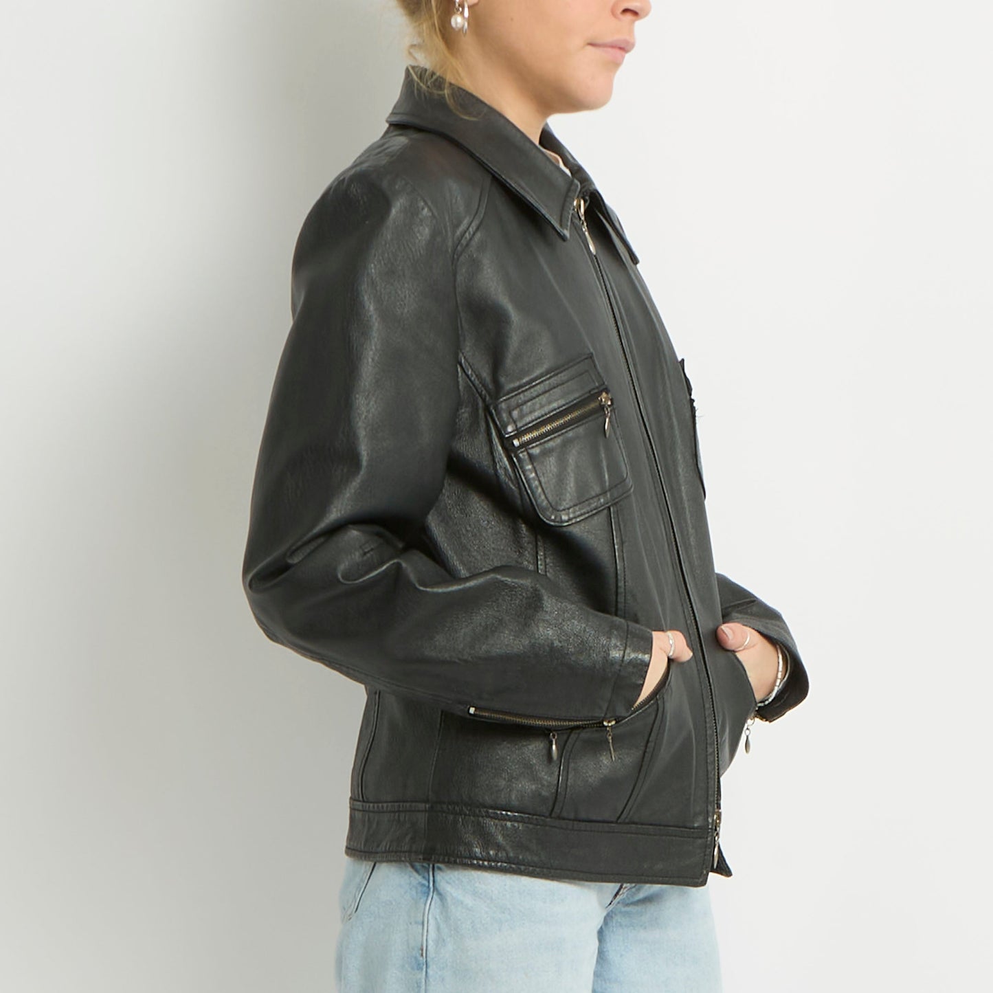 Duo Zip Leather Zip Jacket - UK 8