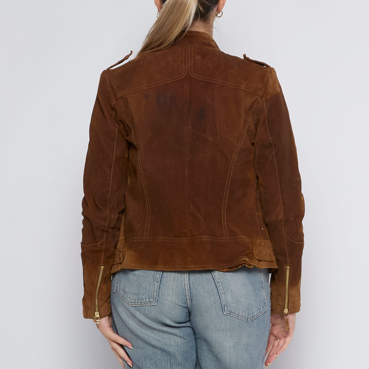 Biker Style Suede Zip Up Jacket - UK 8