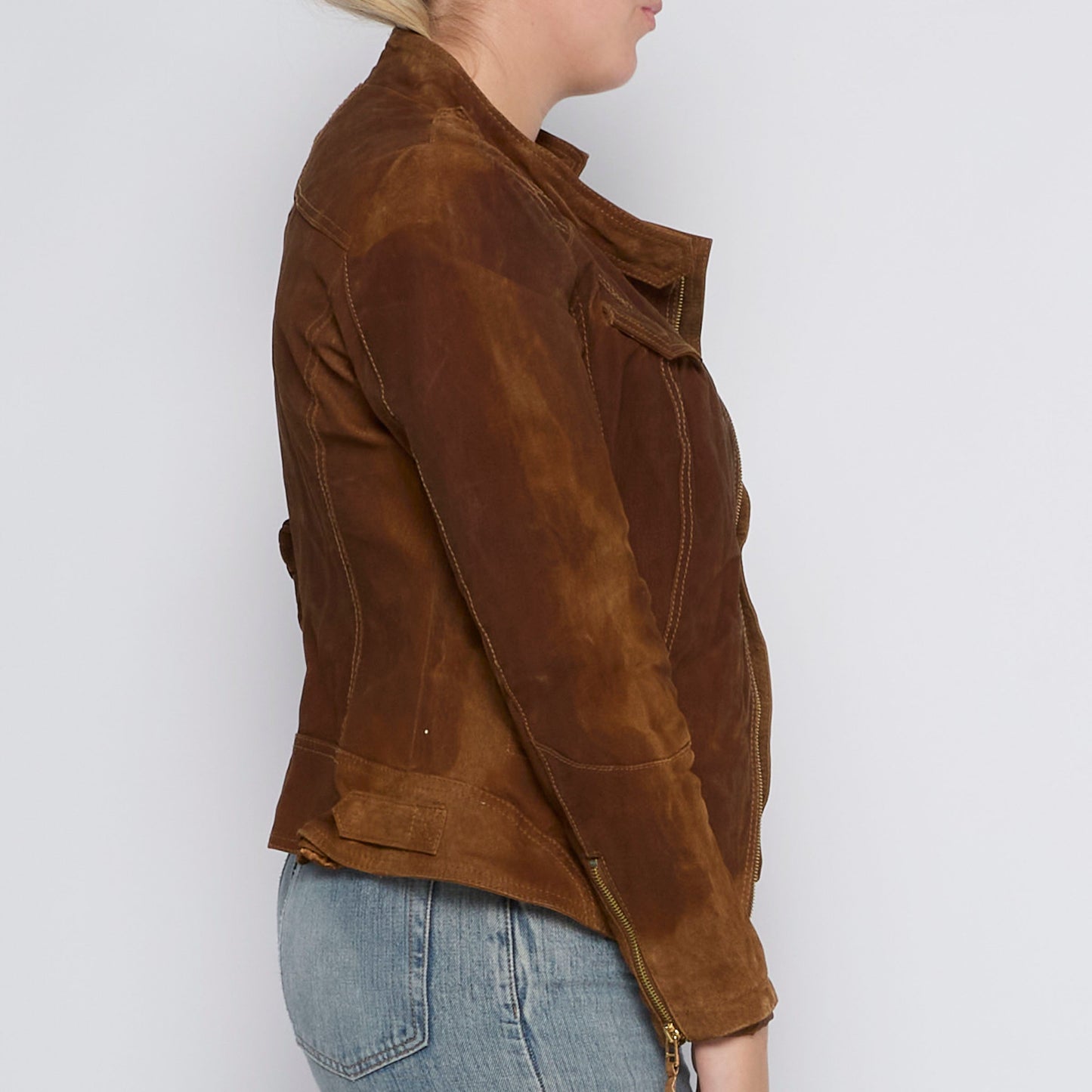 Biker Style Suede Zip Up Jacket - UK 8