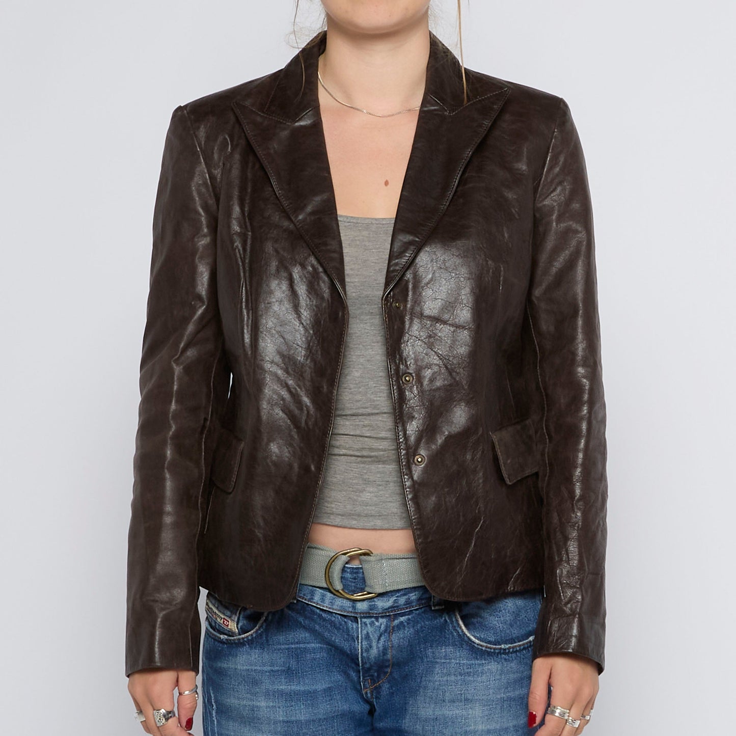 Double Breasted Leather Jacket - UK 8