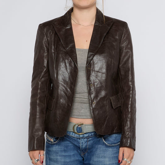 Double Breasted Leather Jacket - UK 8