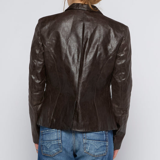 Leather Jacket with Flap Pockets - UK 8