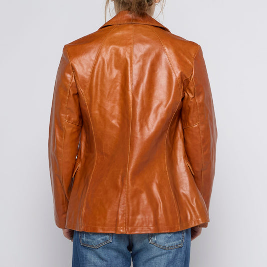 Single Breasted Blazer Style Leather Jacket - UK 8