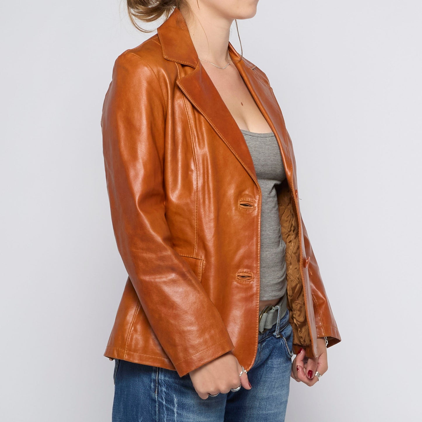 Single Breasted Blazer Style Leather Jacket - UK 8