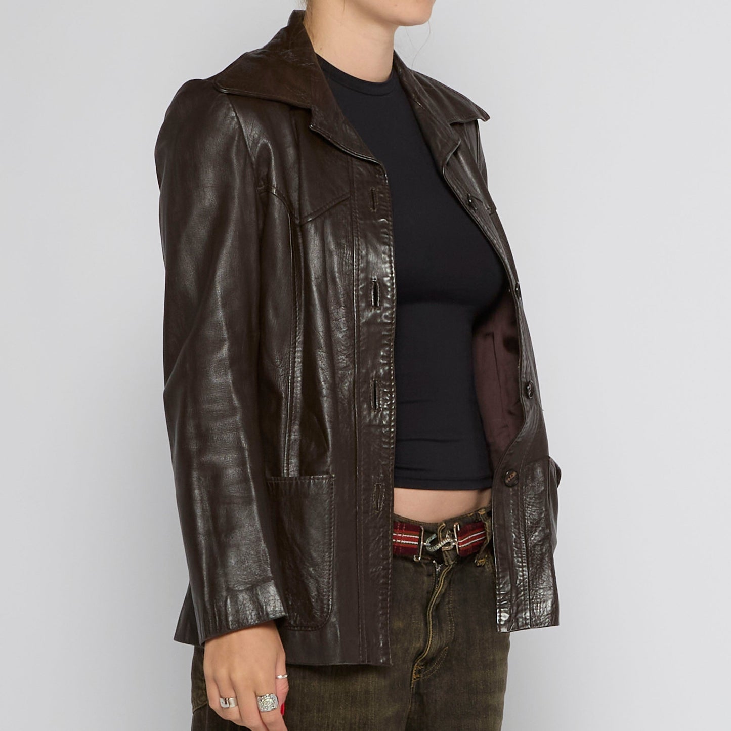 Button Up Leather Jacket - UK 8