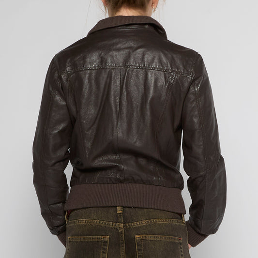 Leather Bomber Jacket - UK 8