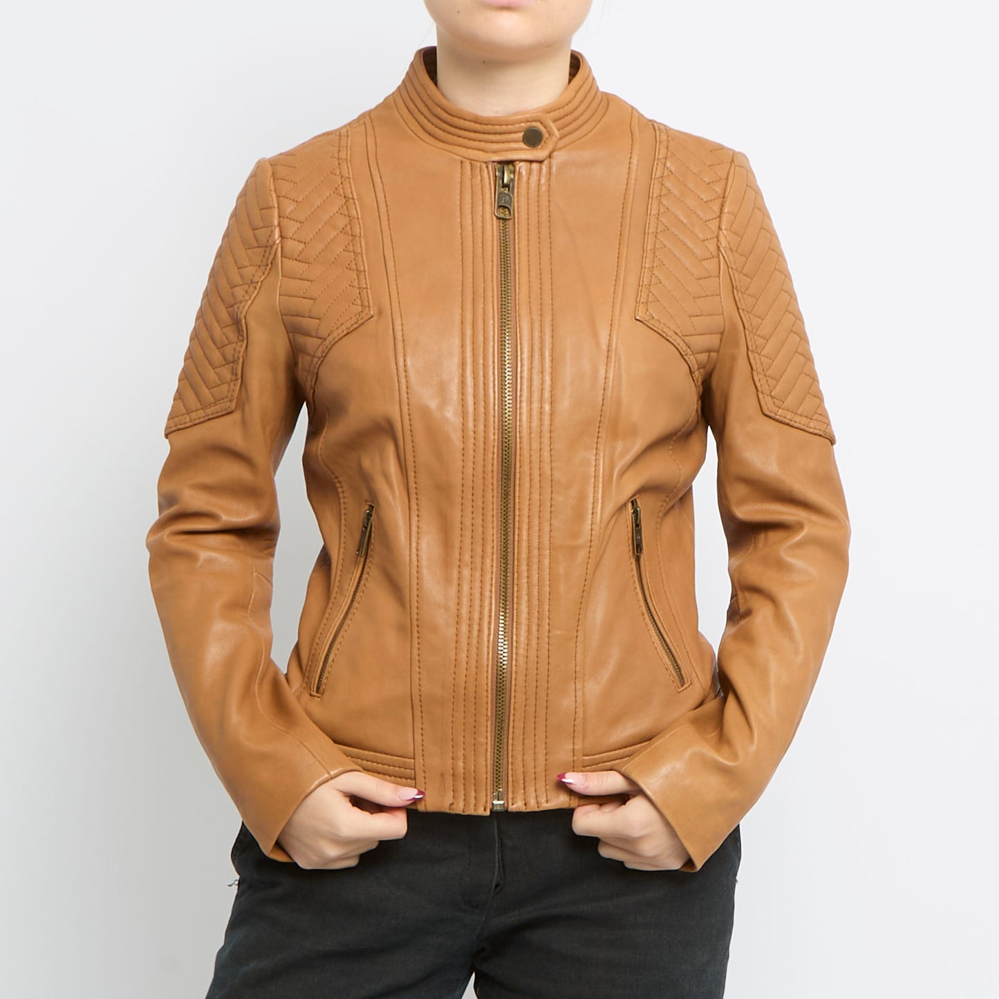 Zip Detail Leather Jacket - UK 8