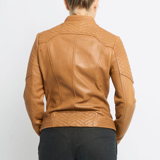 Zip Detail Leather Jacket - UK 8