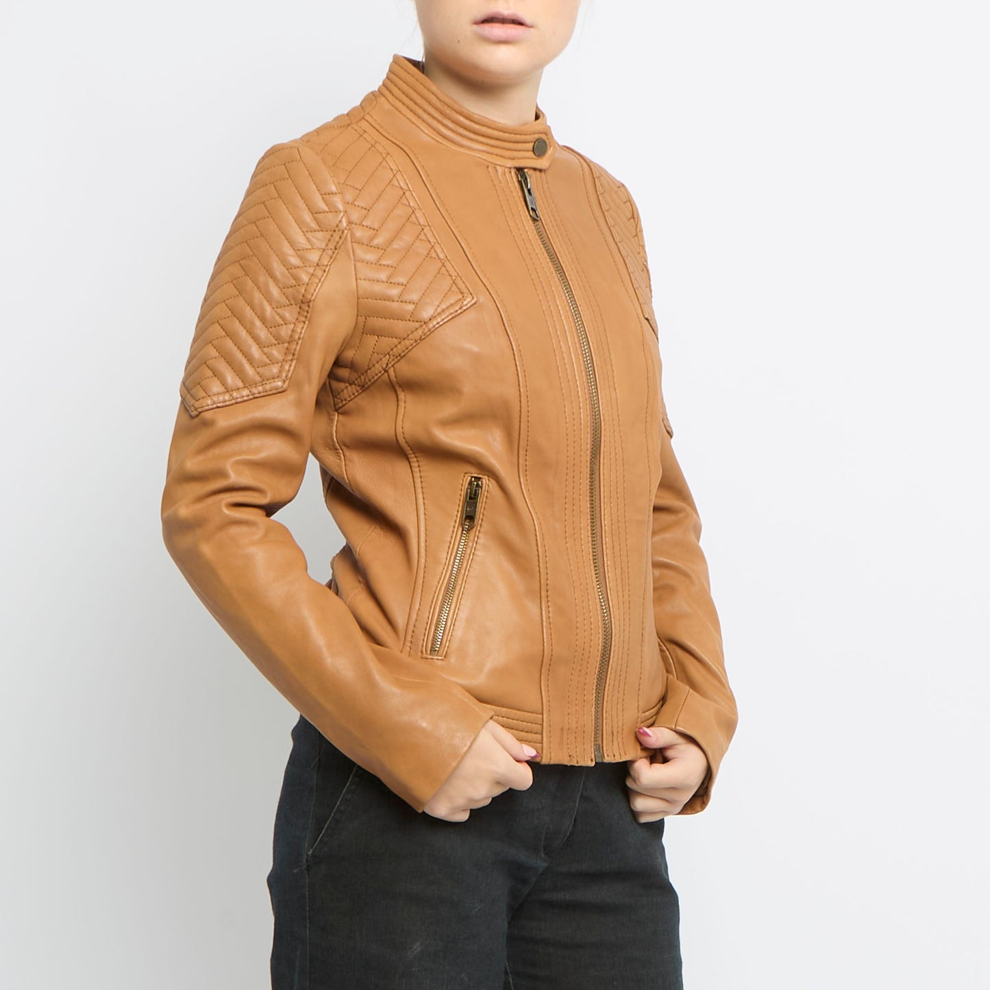 Zip Detail Leather Jacket - UK 8