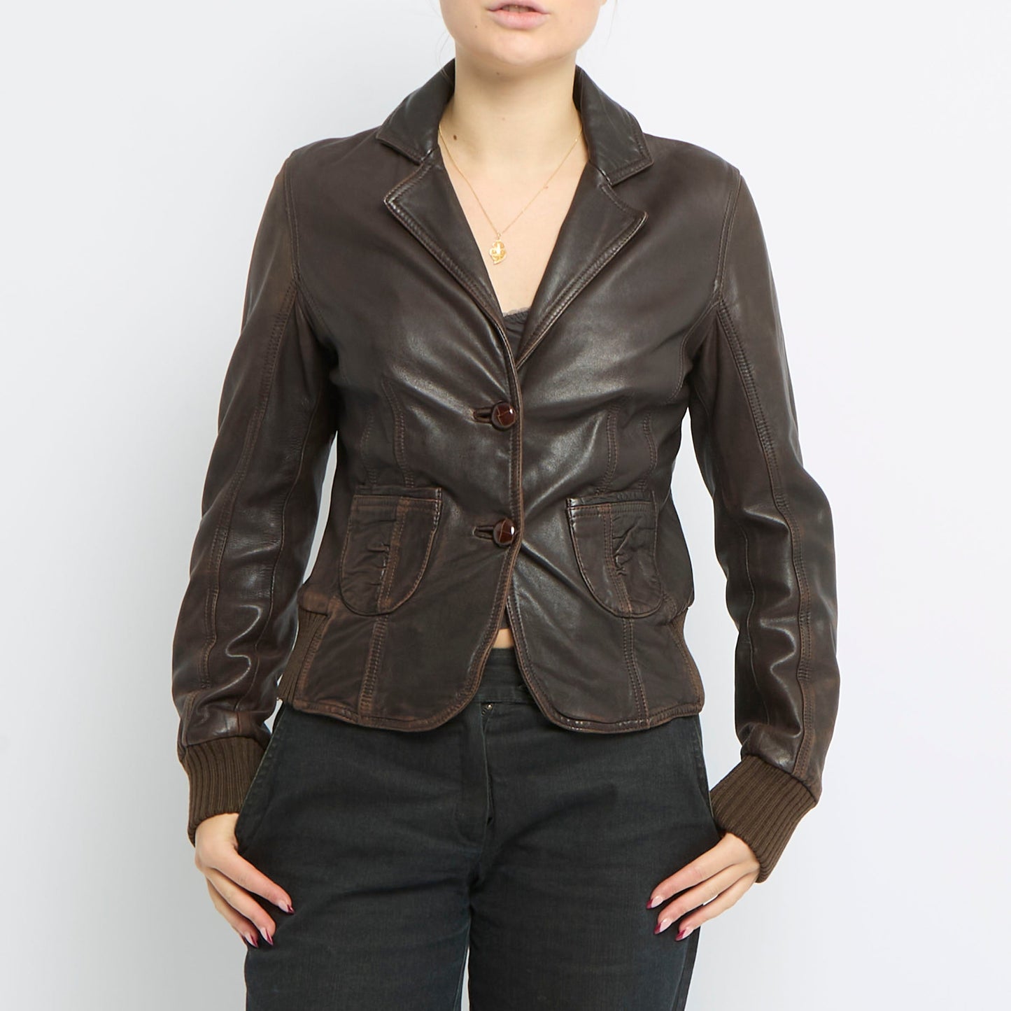 Leather Bomber Style Jacket - UK 8