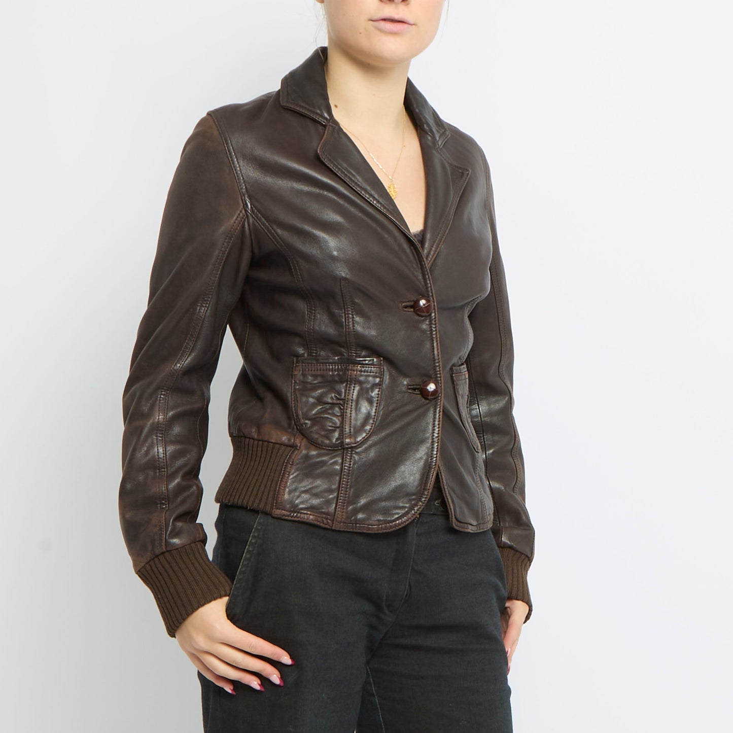 Leather Bomber Style Jacket - UK 8