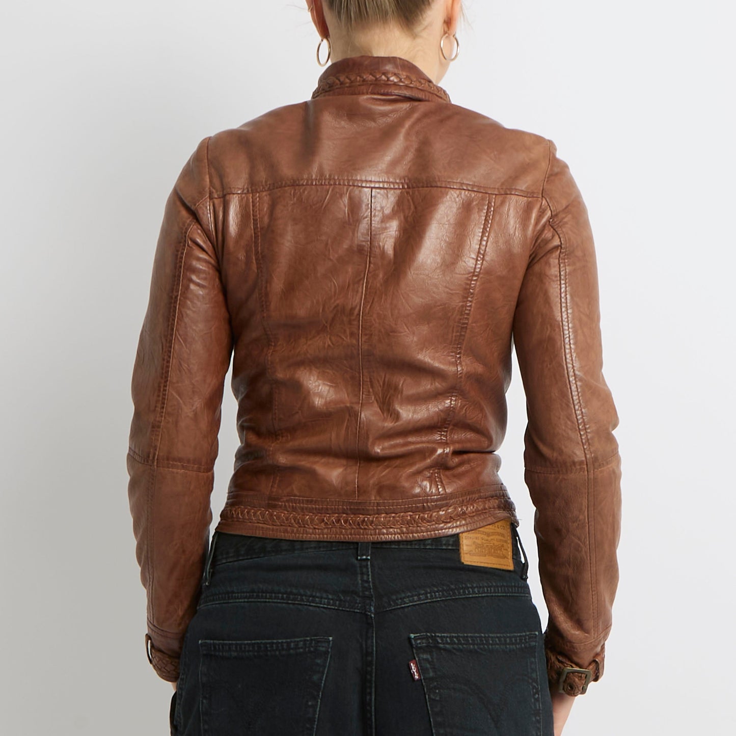 Cropped Buckle Detail Faux Jacket Leather - UK 8