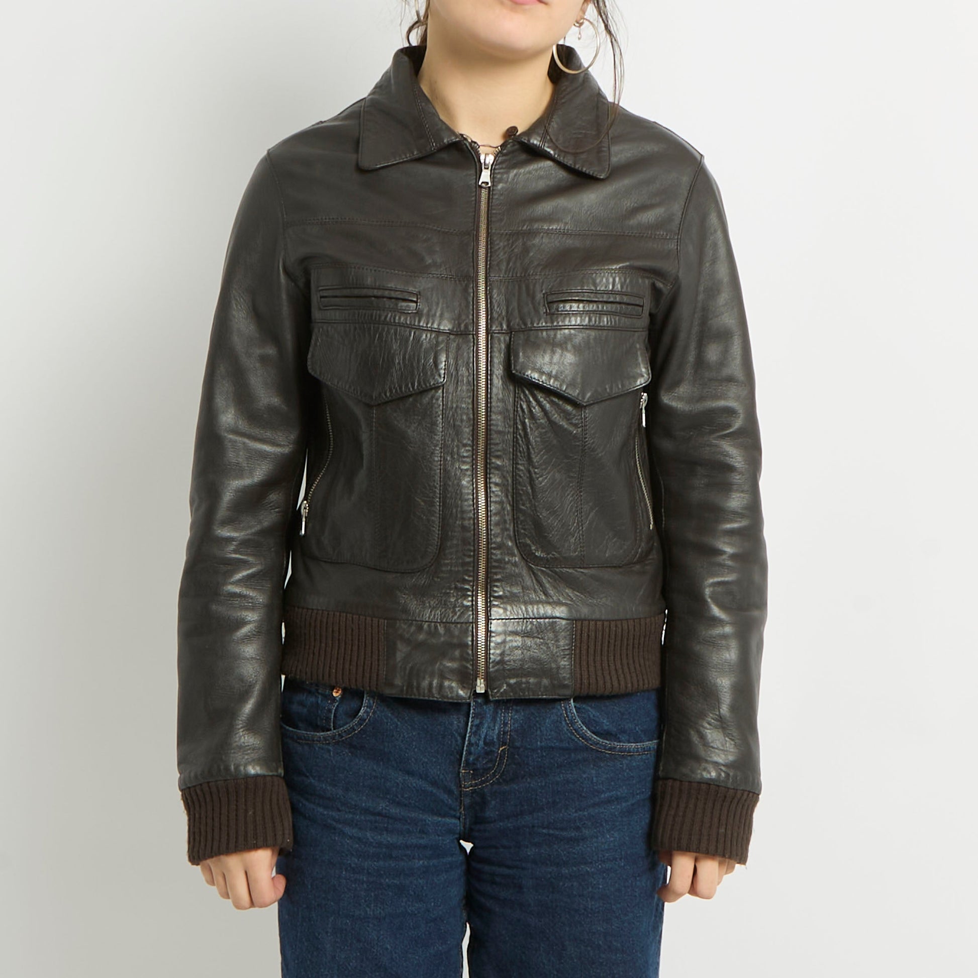 Faux Leather Fitted Jacket - UK 8