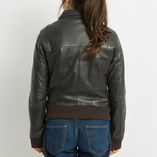 Faux Leather Fitted Jacket - UK 8