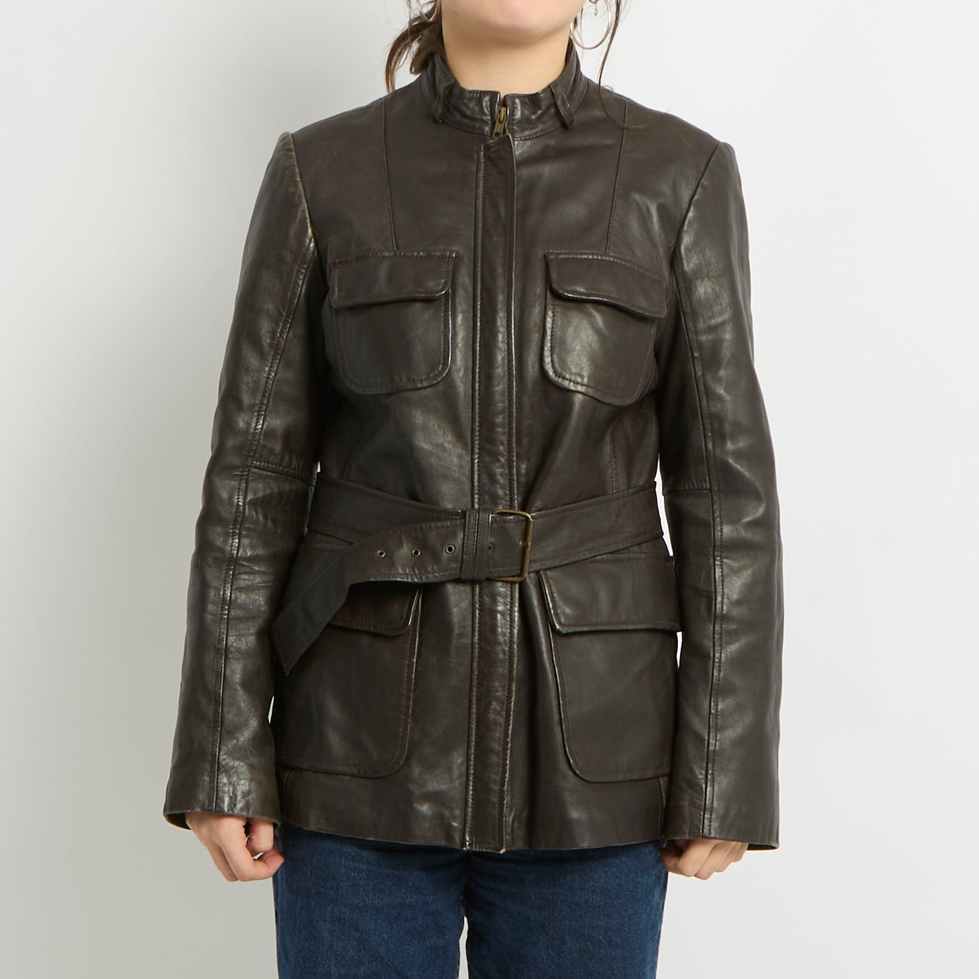 Leather Belted Blazer Jacket - UK 8