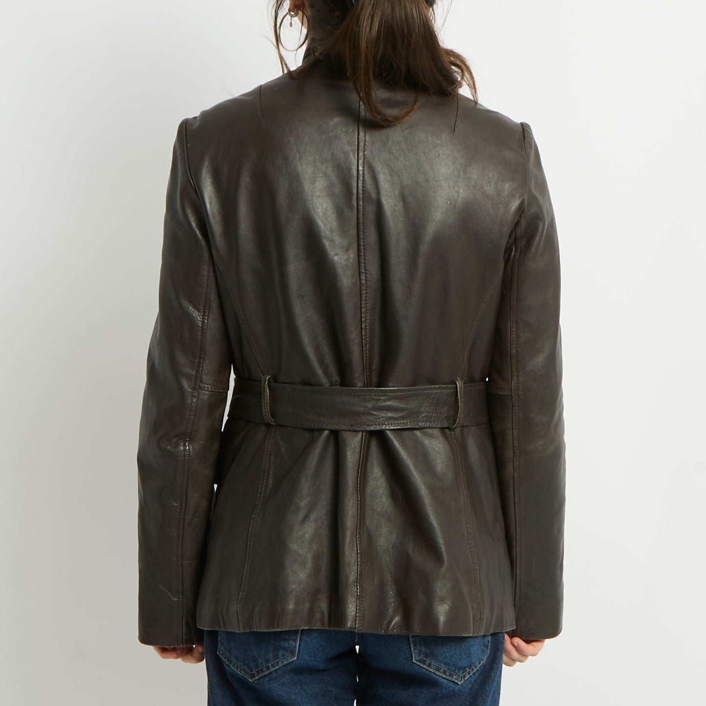 Leather Belted Blazer Jacket - UK 8