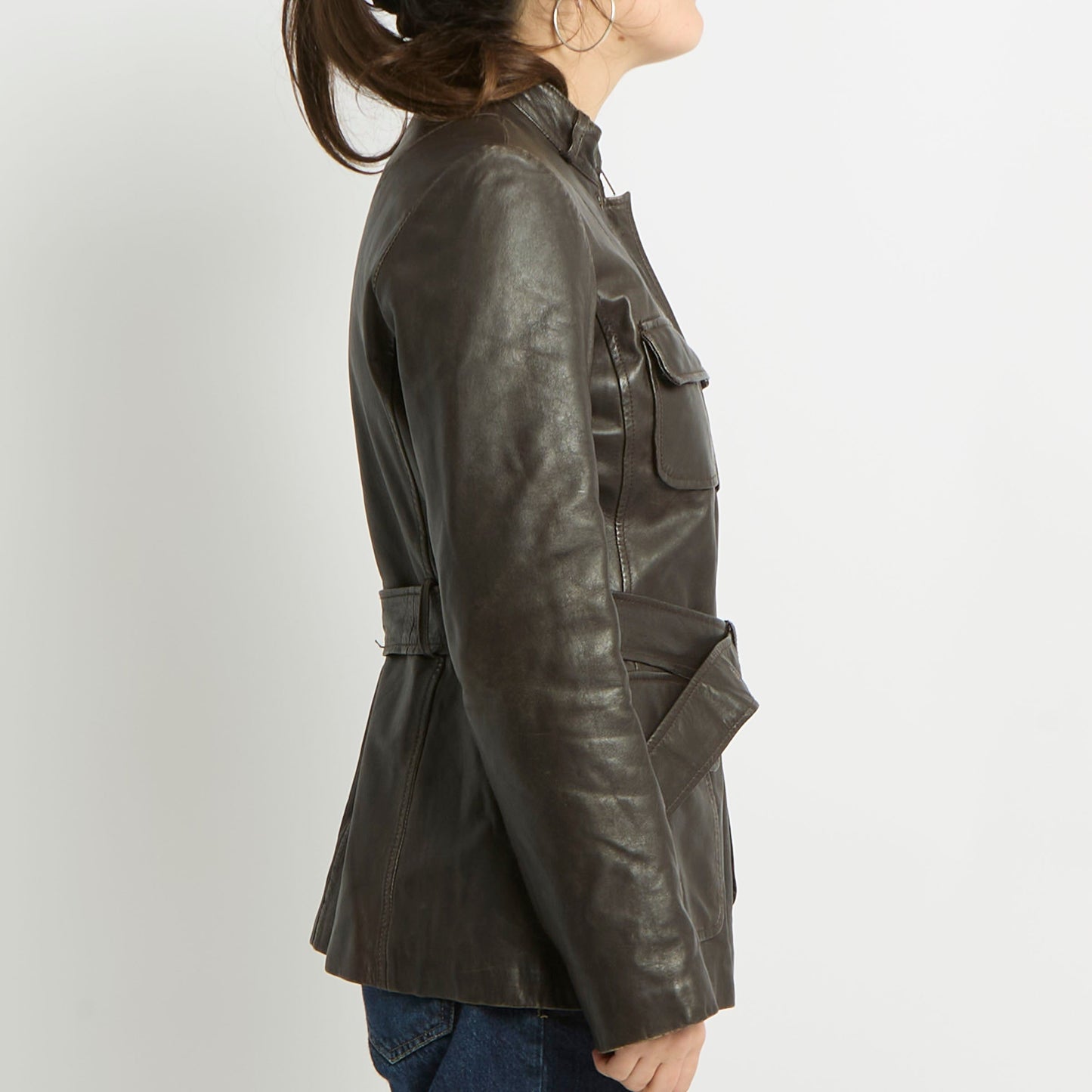 Leather Belted Blazer Jacket - UK 8