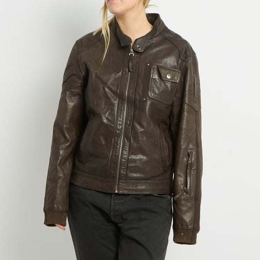 Zip Leather Pocket Detail Jacket - UK 10