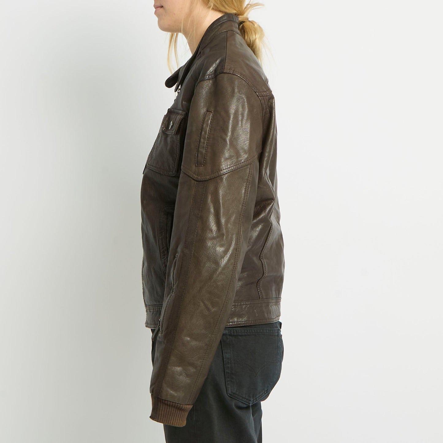 Zip Leather Pocket Detail Jacket - UK 10