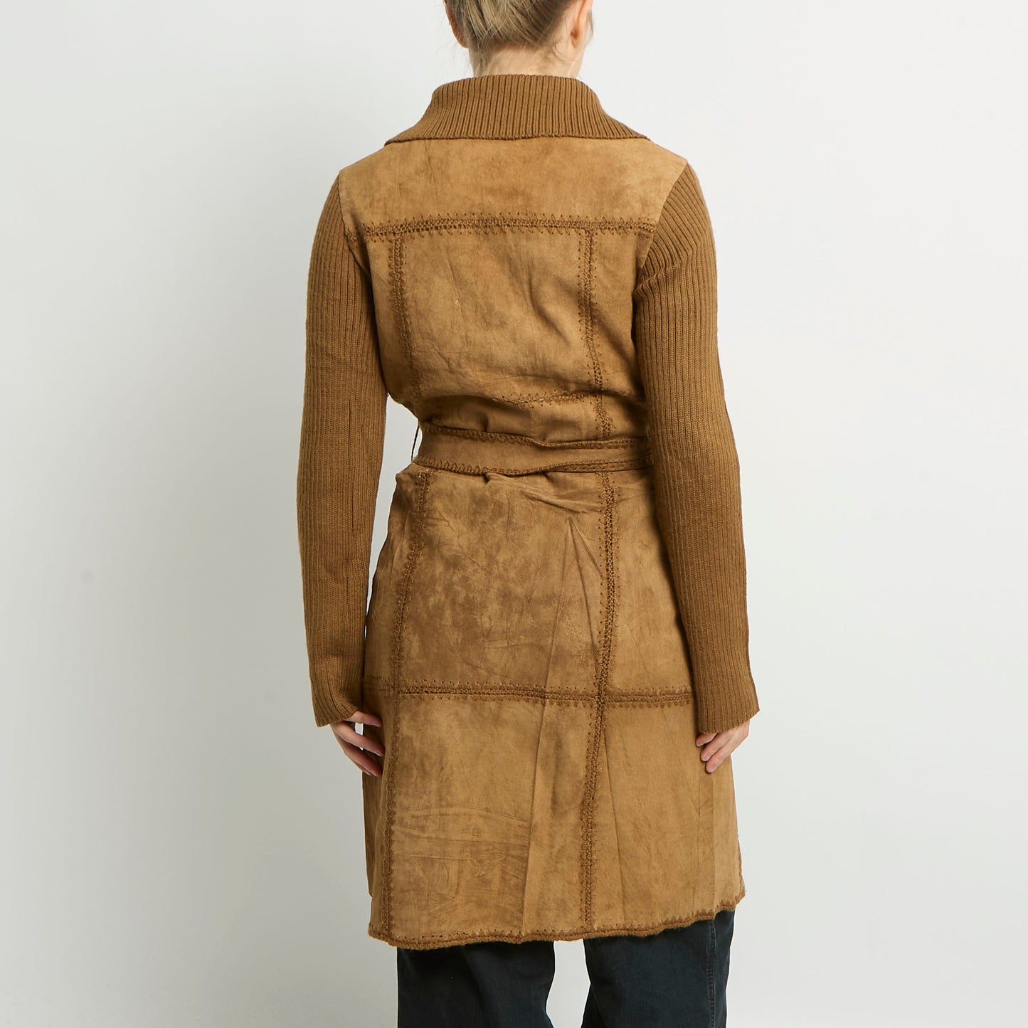 Suede Ribbed Knit Trench Coat - UK 8