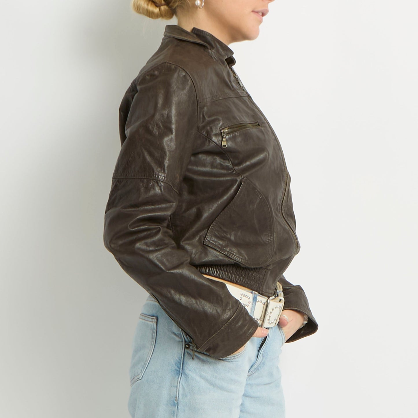 Duo Zip Leather Fitted Jacket - UK 8