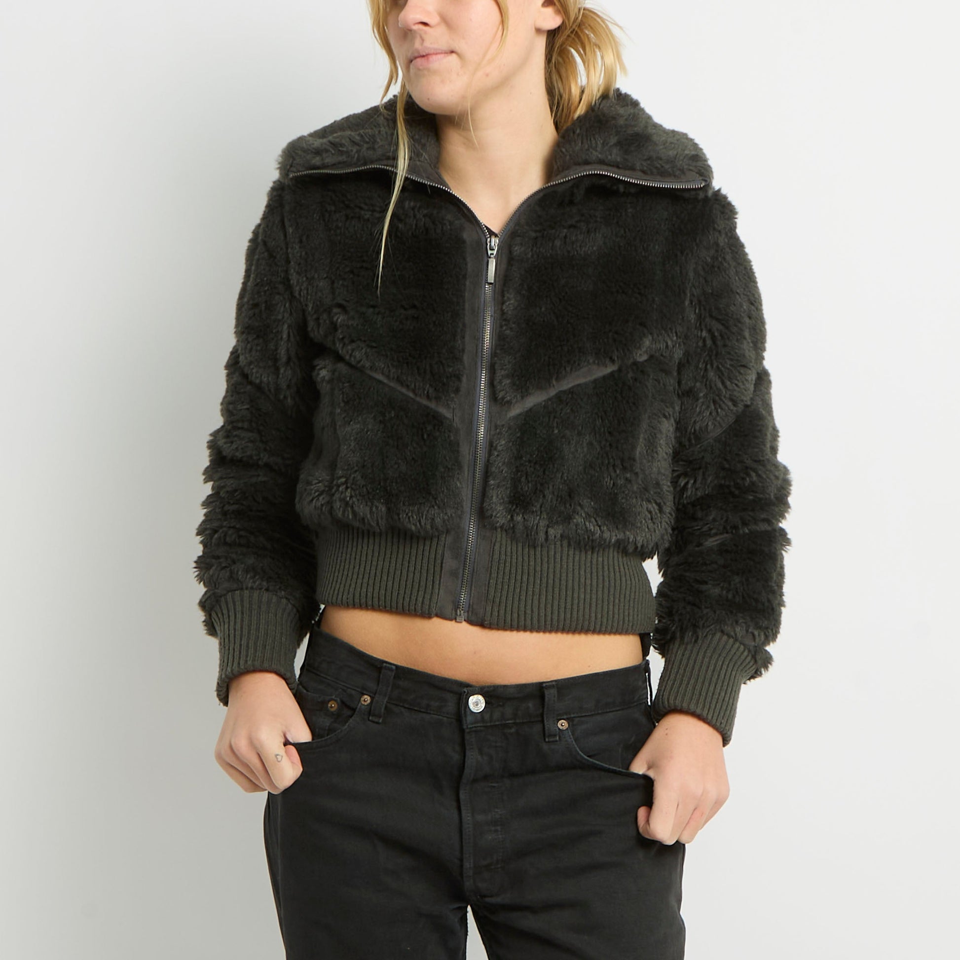 Faux Fur Cropped Jacket - UK 8