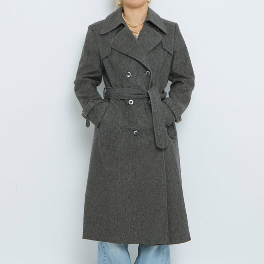 Belt Detail Cotton Double Breasted Trench Coat - UK 8