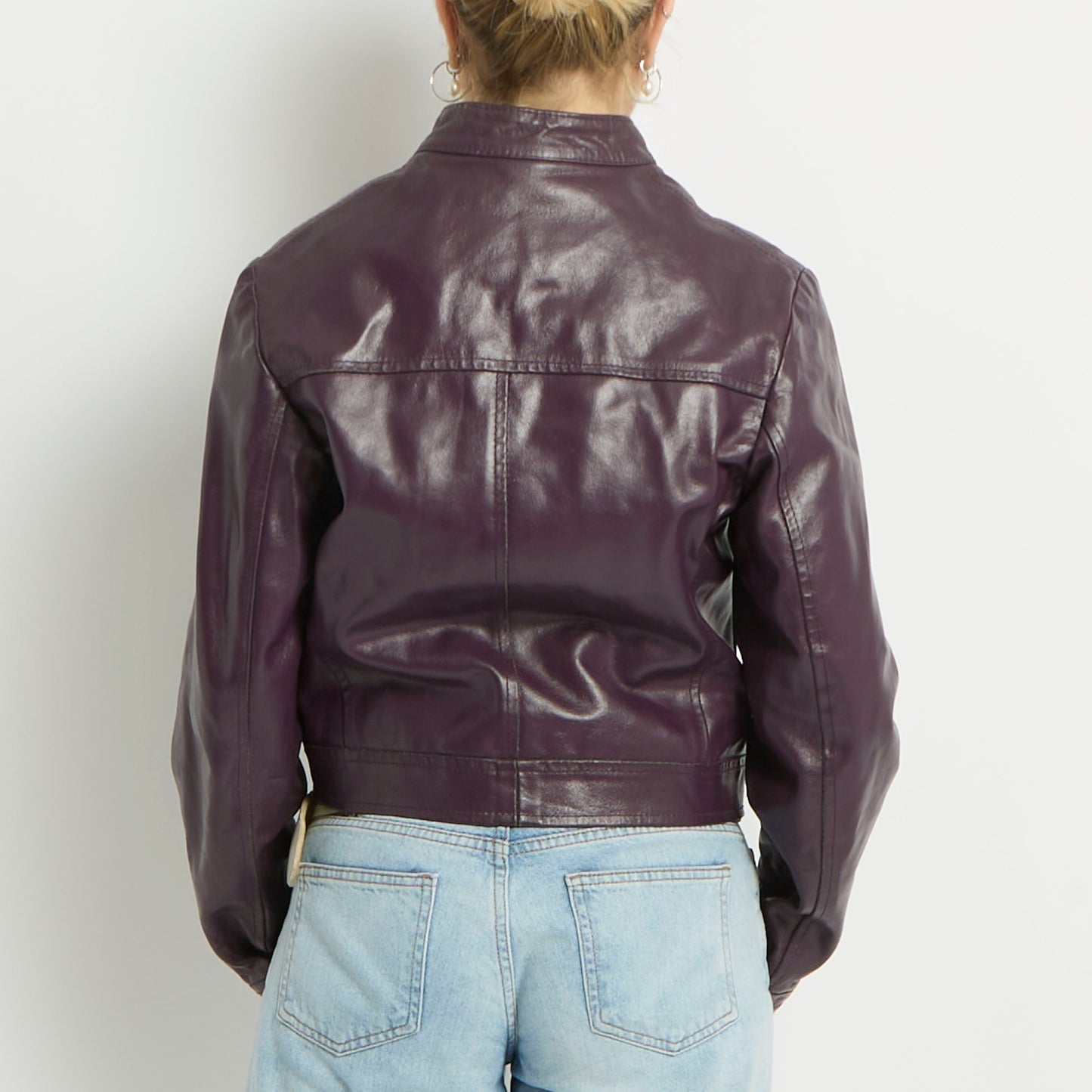 Cropped Leather Biker Jacket - UK 8