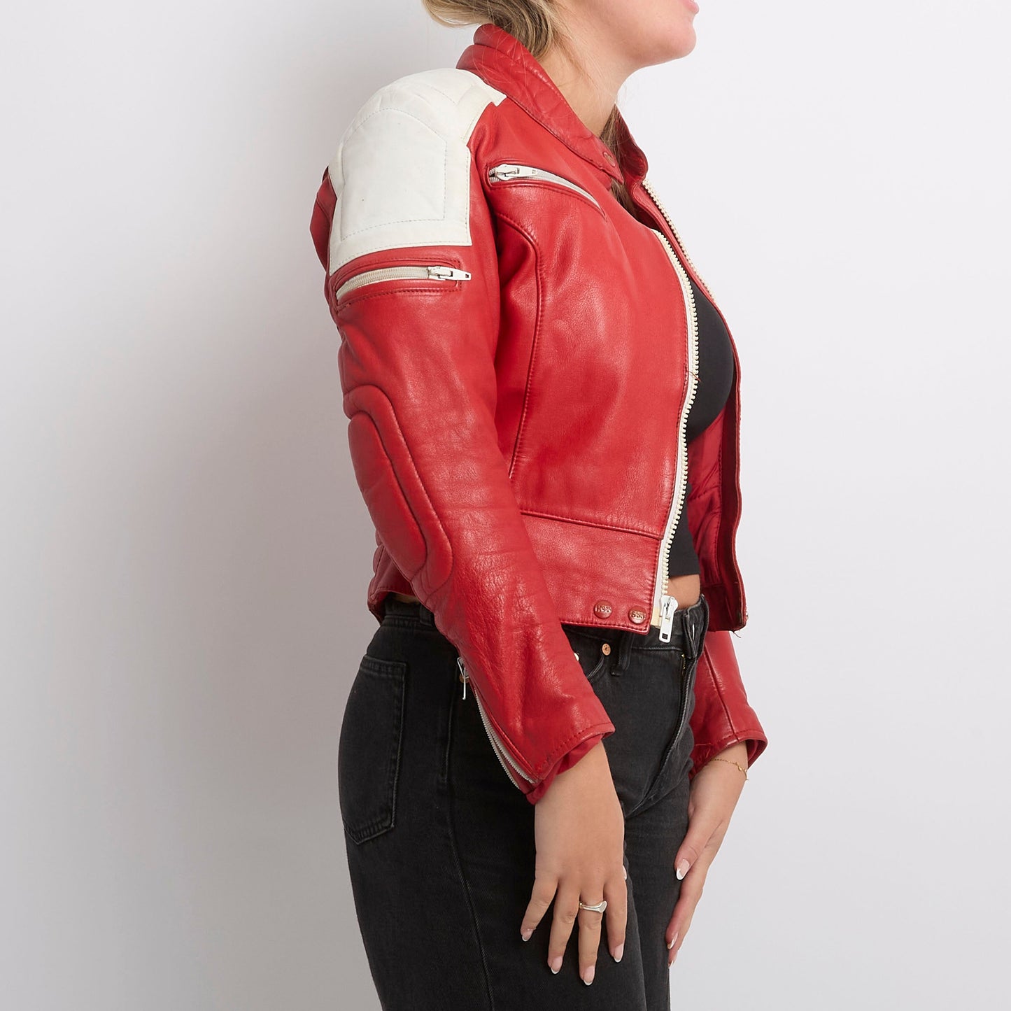 Leather Full Zip Padded Jacket - UK 8