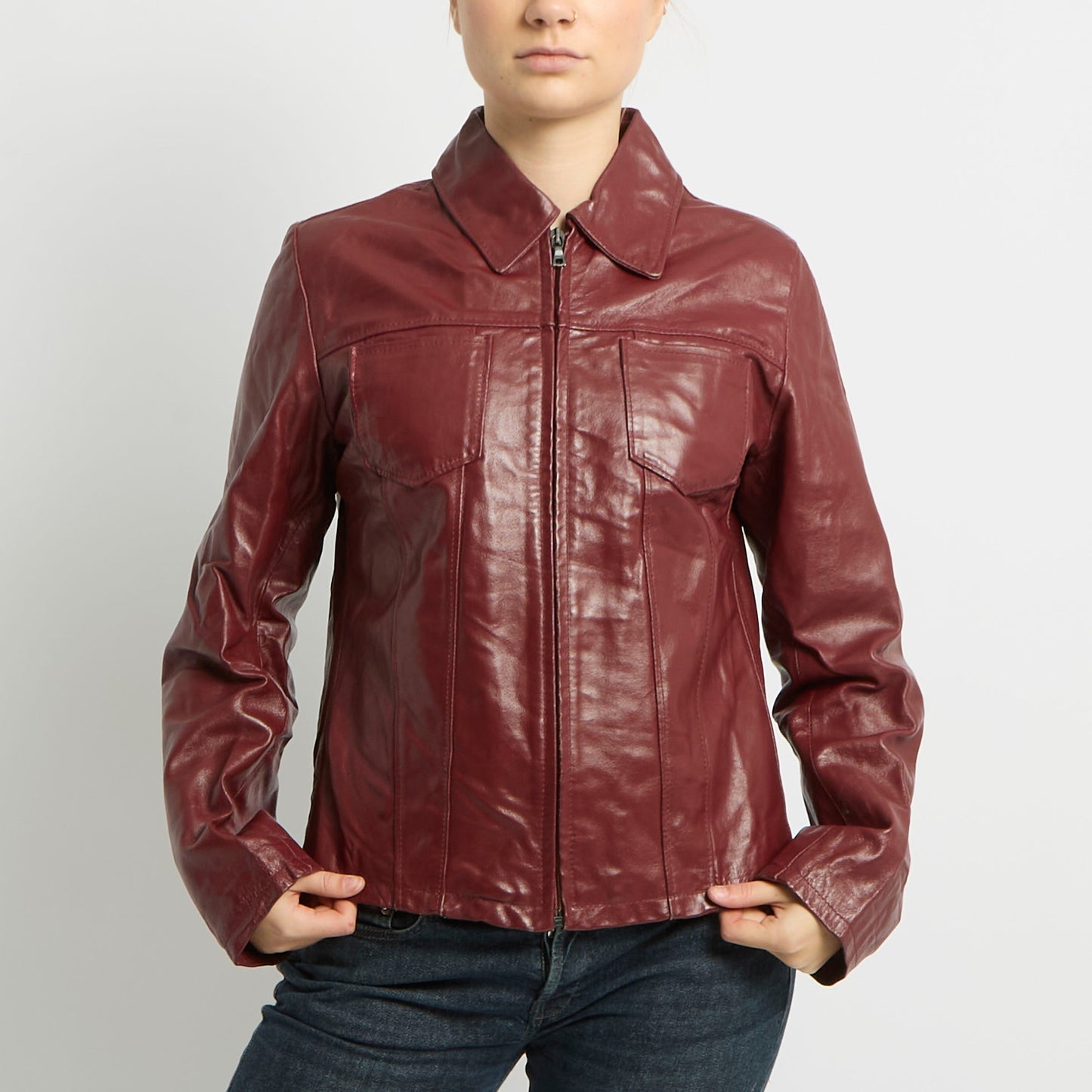 Fitted Leather Shirt Jacket - UK 8