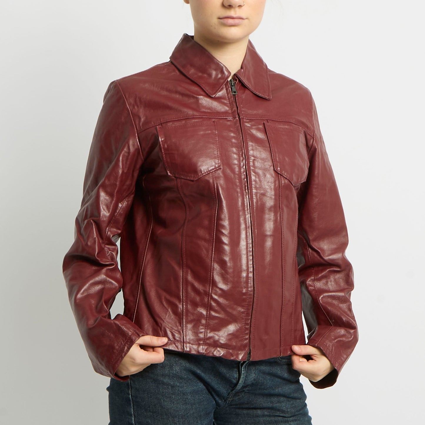 Fitted Leather Shirt Jacket - UK 8