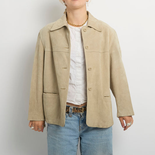 Suede Blazer Shirt Style Button Up Jacket-12