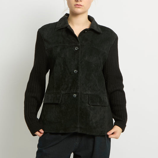 Suede Ribbed Knit Jacket - UK 12