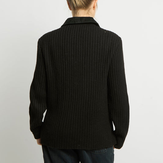 Suede Ribbed Knit Jacket - UK 12