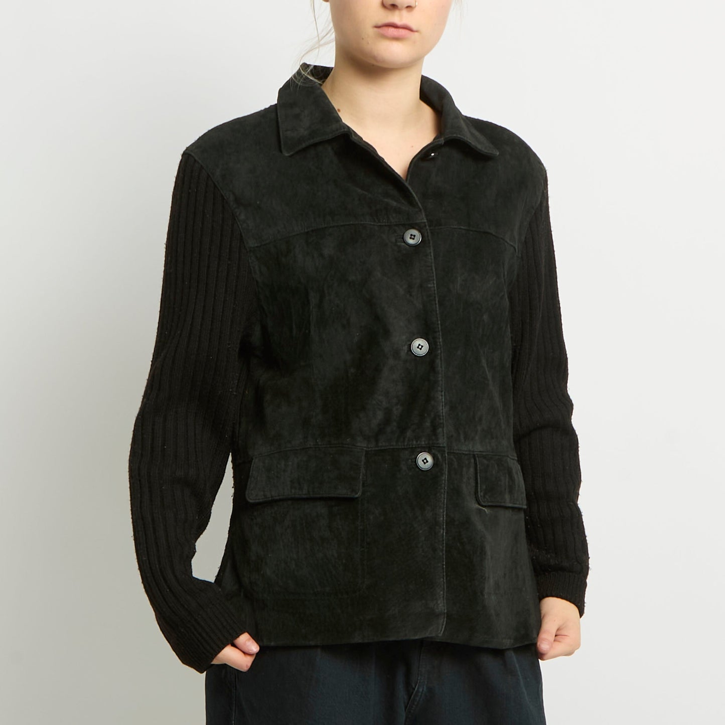 Suede Ribbed Knit Jacket - UK 12