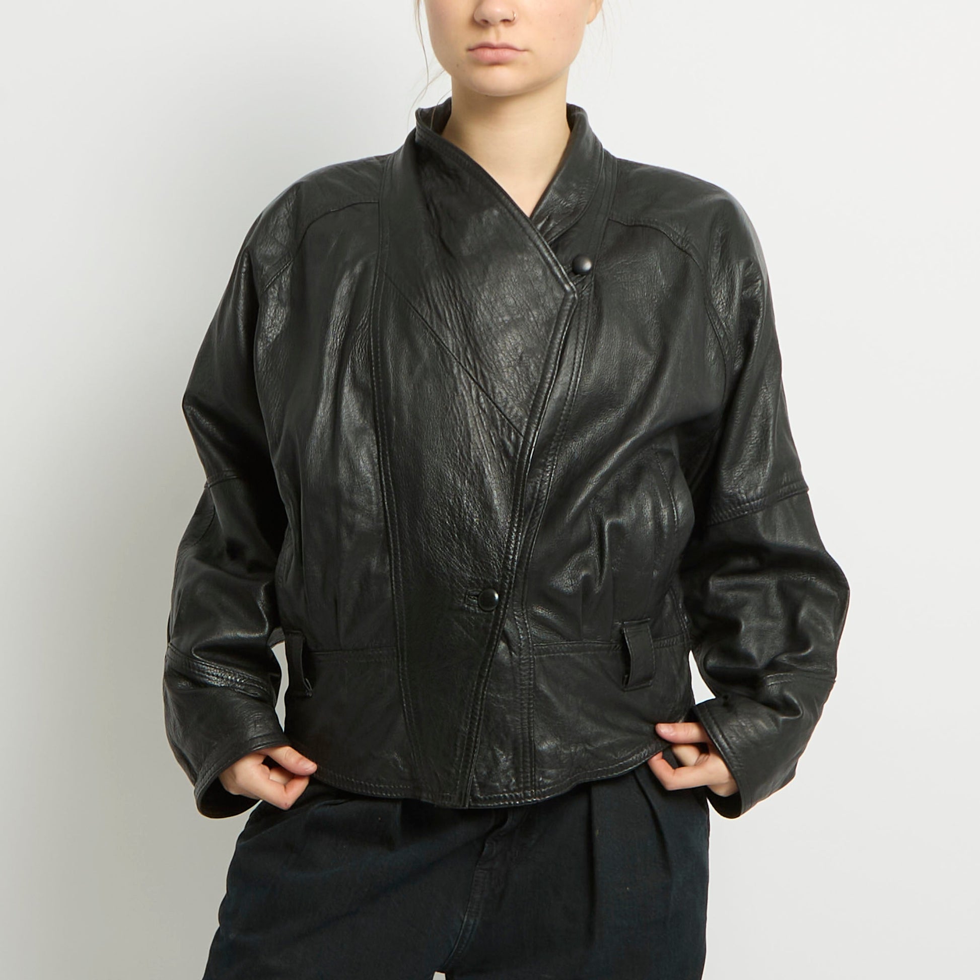 Leather Asymmetric Biker Jacket - UK 16