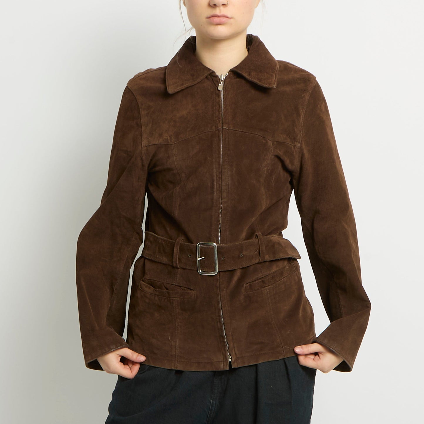 Suede Zipped Trench Coat - UK 8